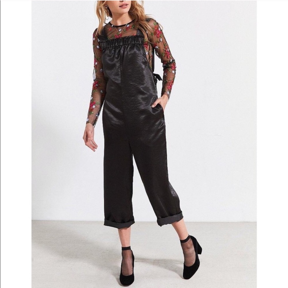silence + noise black satin overalls jumpsuit